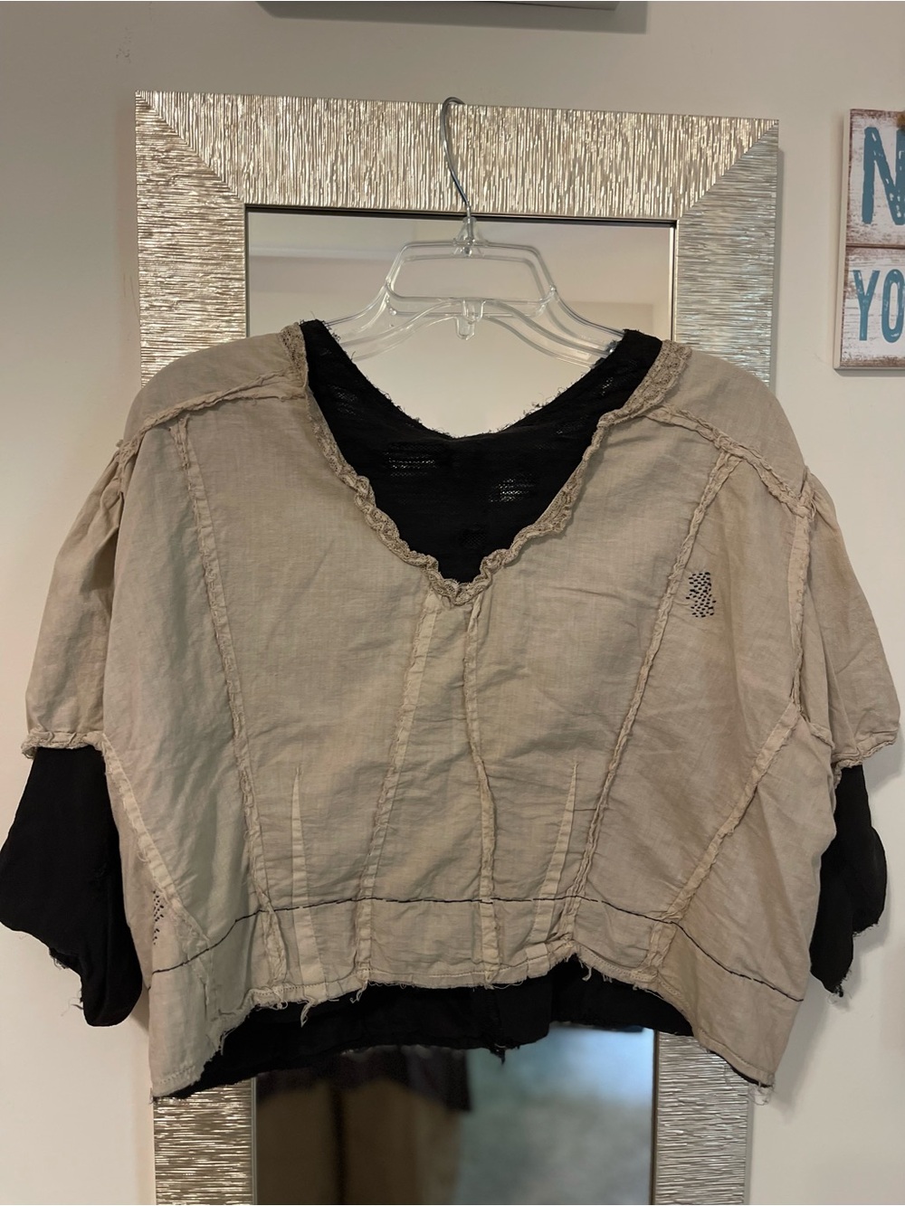 Magnolia Pearl Taupe Layered Puff-Sleeve Tunic with Black Underlayer - Picture 5 of 5